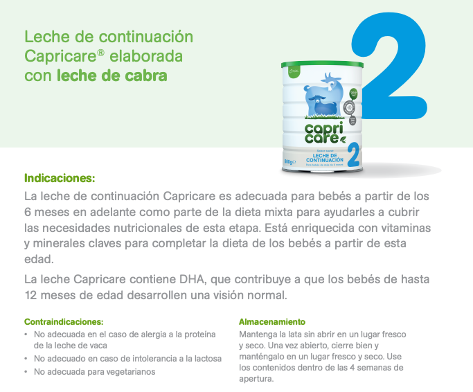 Capricare 2 I Leche de continuación Capricare® elaborada con leche de cabra