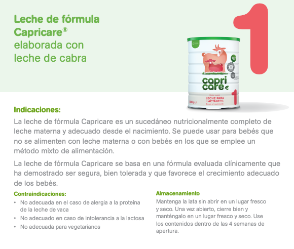 Capricare 1 I Leche de fórmula Capricare® elaborada con leche de cabra