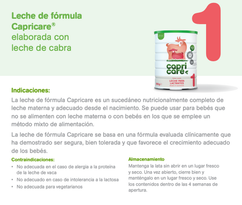 Capricare 1 I Leche de fórmula Capricare® elaborada con leche de cabra